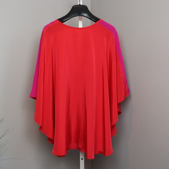 Heidi Houston Red & Pink Caftan Tunic | One Size Flowy Drape Blouse Made in USA - Picture 2 of 4